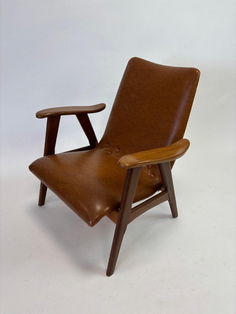 Vintage fauteuil Louis van Teeffelen Webe jaren 60 teak skai, Ophalen, Gebruikt, Vintage, 75 tot 100 cm
