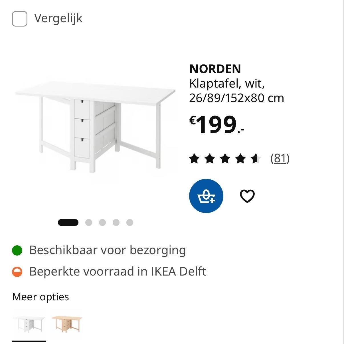 IKEA NORDEN Klaptafel wit - in hele goede staat, Huis en Inrichting, Tafels | Eettafels, Ophalen, Gebruikt, 50 tot 100 cm, 150 tot 200 cm