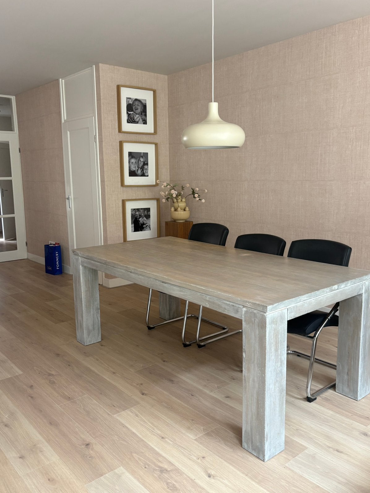 Eettafel hout 2.00x1.00 : set 6 leren stoelen van Hulsta, Ophalen, 200 cm of meer, 50 tot 100 cm, Zo goed als nieuw