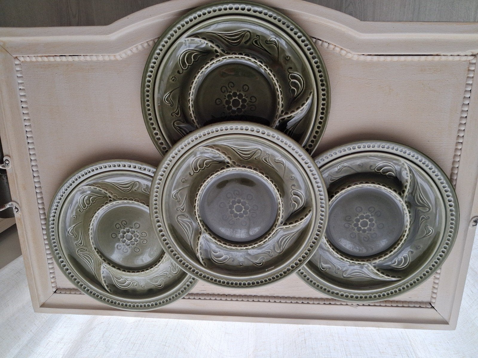 Set van 4 vintage borden, groen keramiek, Antiek en Kunst, Ophalen of Verzenden