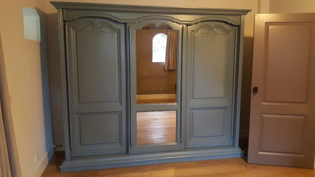 Brocante schuifdeuren garderobe houten kasten, kledingkasten, Huis en Inrichting, Kasten | Overige, Ophalen, Zo goed als nieuw