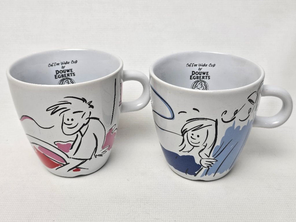 # 2 Douwe Egberts Coffee Wake Cups - Mokken, Gebruikt, Overige stijlen, Aardewerk, Mok