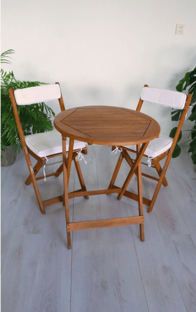 Balkonset (1 tafel + 2 stoelen + kussens), Ophalen, Gebruikt, 2 zitplaatsen, Tuinset