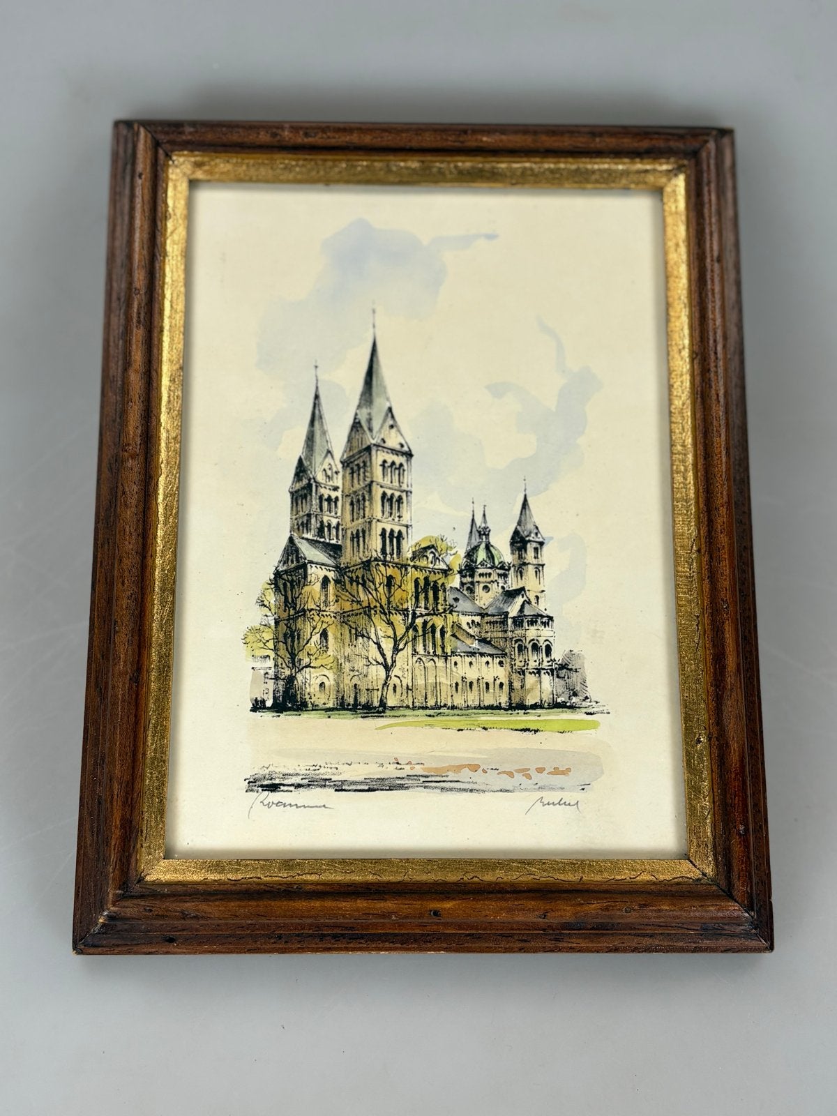 Aquarel / Tekening Munsterkerk Roermond – gesigneerd Rubens, Antiek en Kunst, Kunst | Tekeningen en Foto's, Print, Print/reproductie