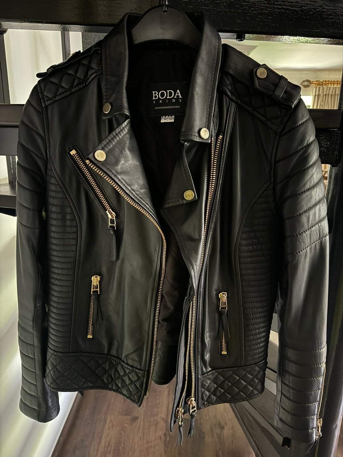 BODA SKINS • KAY MICHAELS -Gold Hardware- Biker leren jas •M, Ophalen of Verzenden, Maat 38/40 (M), Zwart