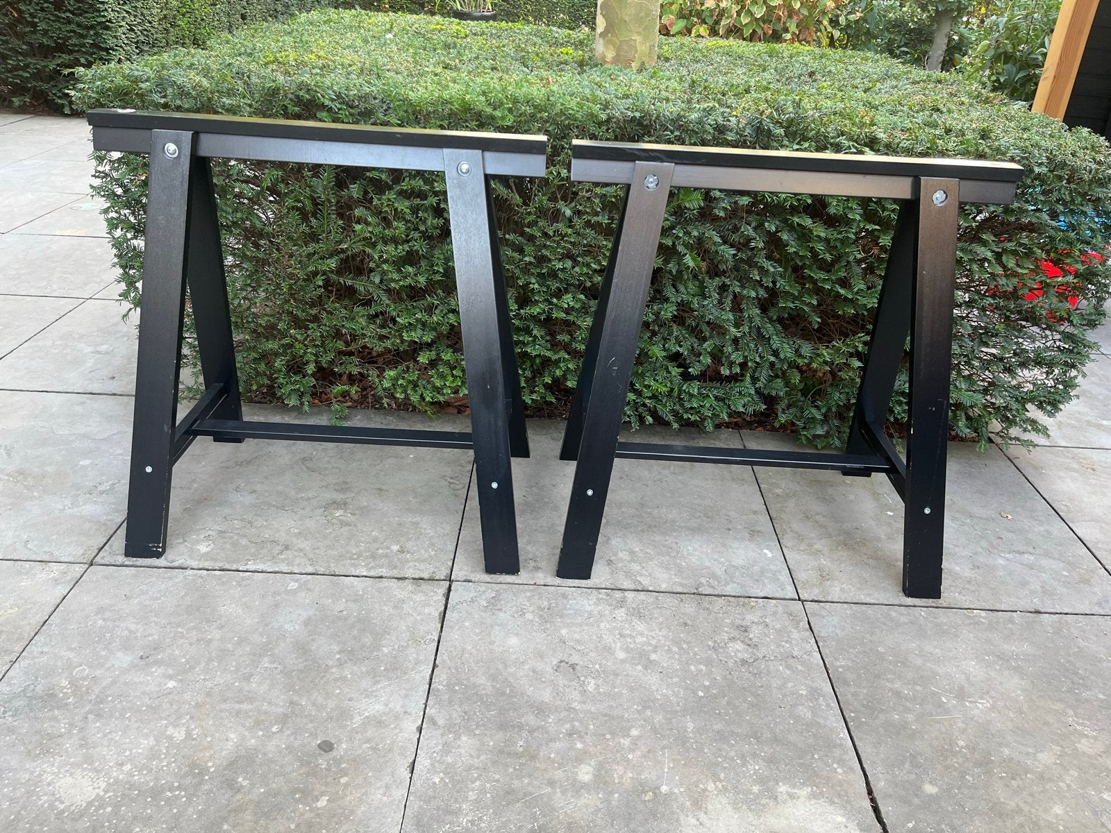 Zwarte schragen - Set van 2 IKEA Oddvald, Ophalen, Gebruikt, 70 tot 120 cm, Inklapbaar