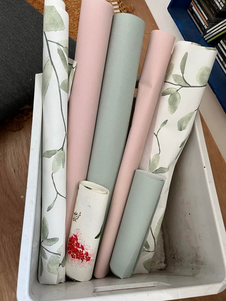 Behang restanten, Huis en Inrichting, Stoffering | Behang, Groen, Roze, minder dan 10 m², Ophalen of Verzenden