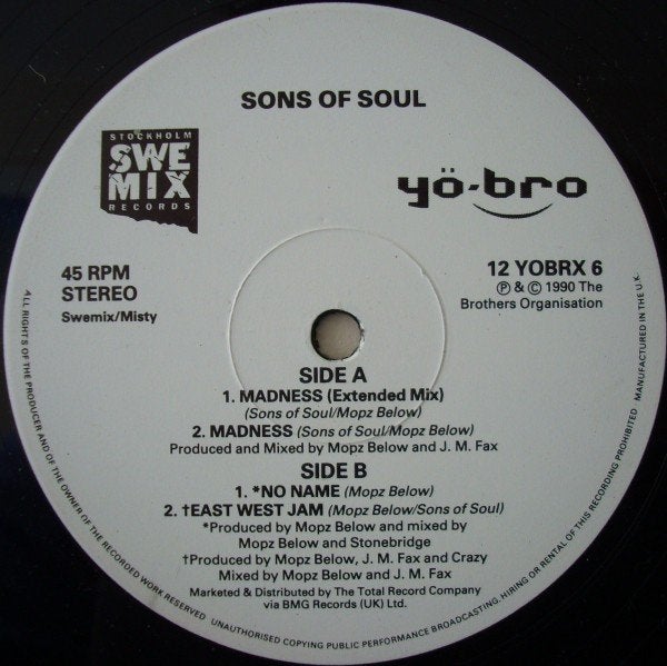 Sons of soul ‎  madness  maxi single, Cd's en Dvd's, Gebruikt, 12 inch, Hiphop en Rap, Inclusief binnenhoes