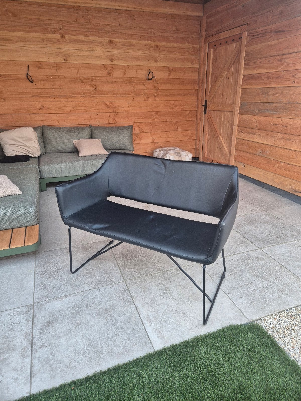 eettafel bankje, Ophalen, Zwart, Leer, Zo goed als nieuw