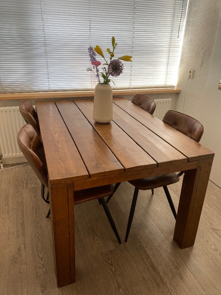 Steigerhouten eettafel, Huis en Inrichting, Ophalen, Gebruikt, 50 tot 100 cm, 150 tot 200 cm