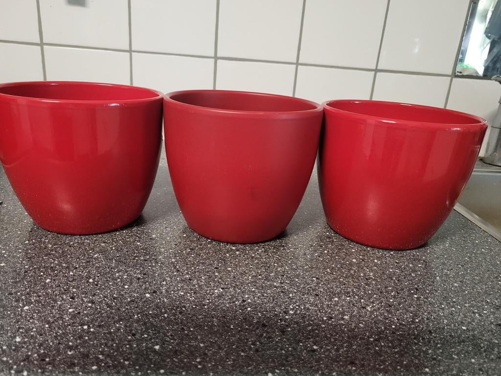 te koop 3 rode  bloempotten, Rond, Ophalen of Verzenden, Aardewerk, Minder dan 40 cm