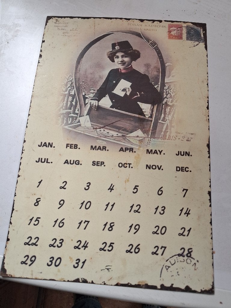 kalender afbeelding  oud op metaal, Ophalen of Verzenden, Voor 1940, Gebruikt, Overige onderwerpen