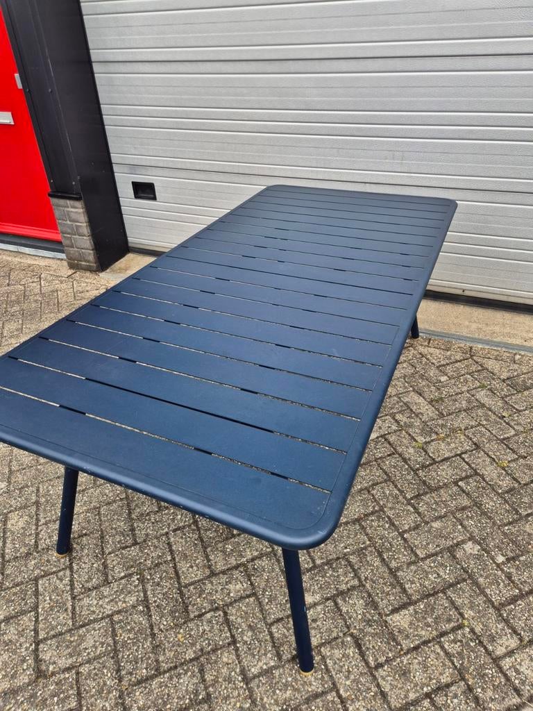 Fermob Luxembourg 207x100 deep blue/rozemarijn gebruikt, Tuin en Terras, Ophalen of Verzenden, Gebruikt, Rechthoekig