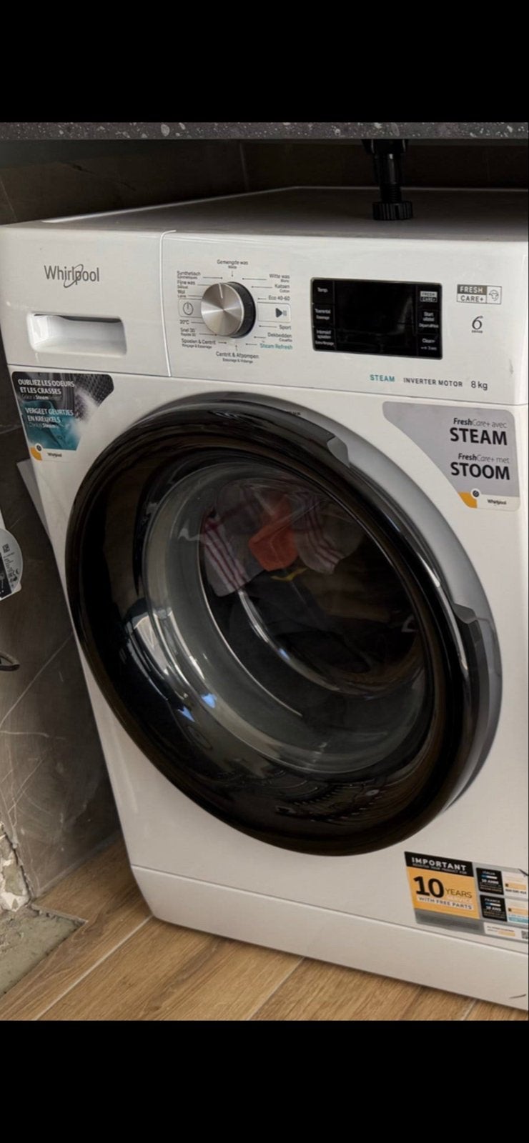 Whirlpool FreshCare+ Steam 8kg wasmachine, Ophalen, 1200 tot 1600 toeren, 8 tot 10 kg, Zo goed als nieuw
