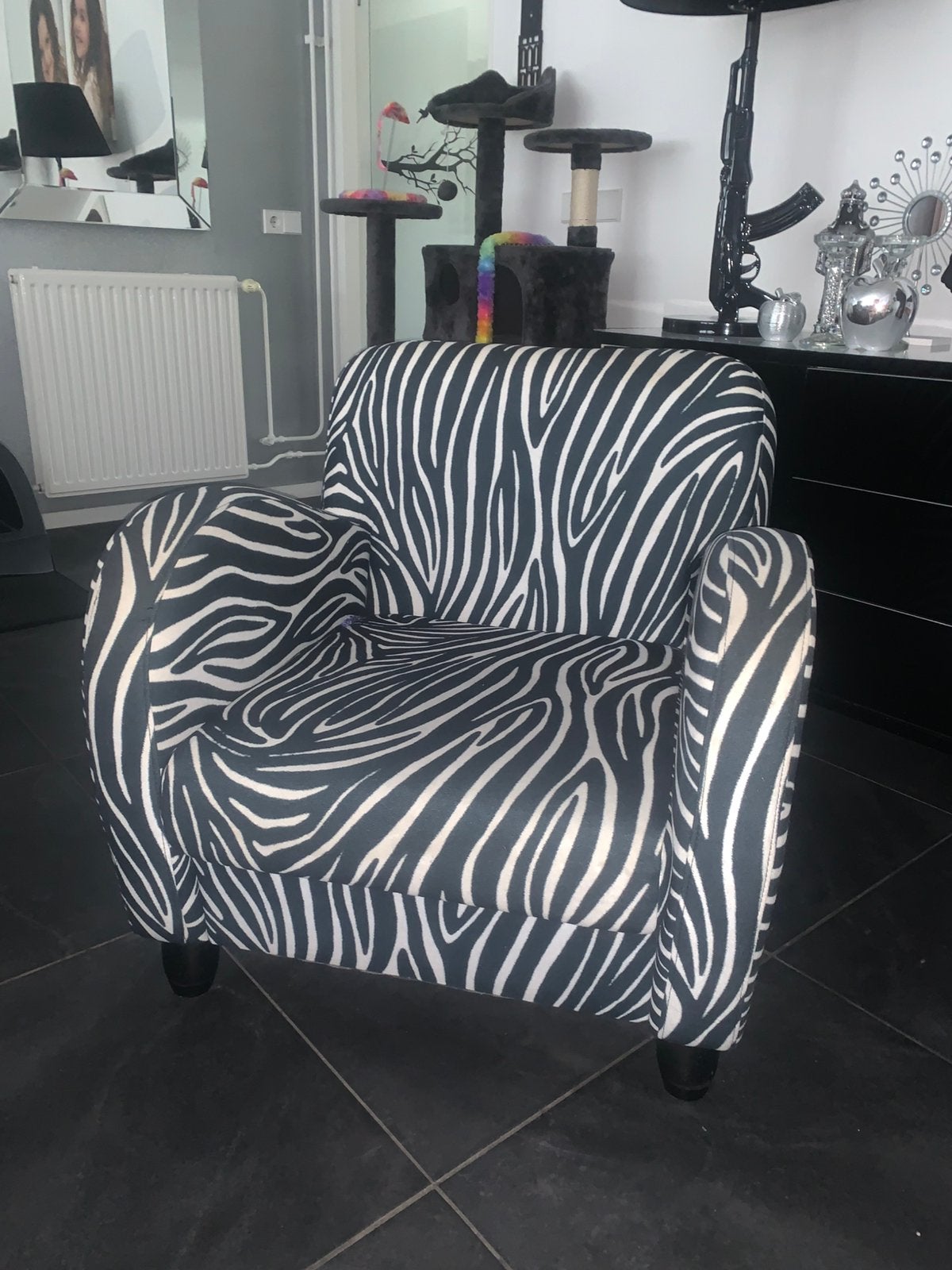 Prachtige aparte zebra stof fauteuil, Huis en Inrichting, Banken | Sofa's en Chaises Longues, Ophalen, Eenpersoons, 75 tot 100 cm