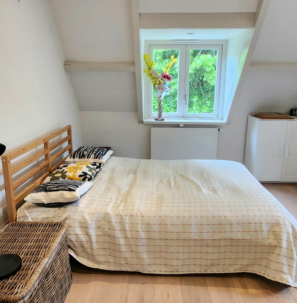 Tweepersoonsbed met matras - houten frame, Huis en Inrichting, Ophalen, Gebruikt, 210 cm, Tweepersoons