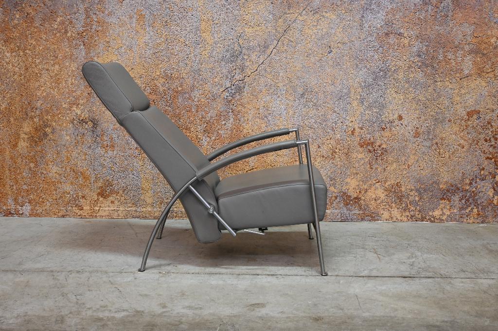 ZGANieuw! grijze leren Harvink de Club relax design fauteuil, Harvink, Harvink, 75 tot 100 cm, Ophalen of Verzenden