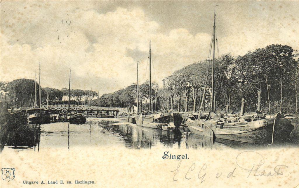 Singel. - Harlingen - boten - 1901 gelopen, Ophalen of Verzenden, Voor 1920, Gelopen, Friesland