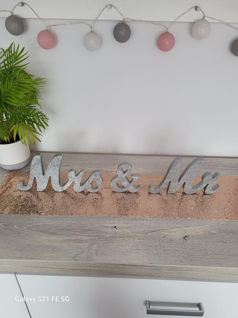 Mr & Mrs Glitter Zilver Letters Bruiloft Decoratie, Overige materialen, Overige stijlen, Nieuw, Ophalen of Verzenden