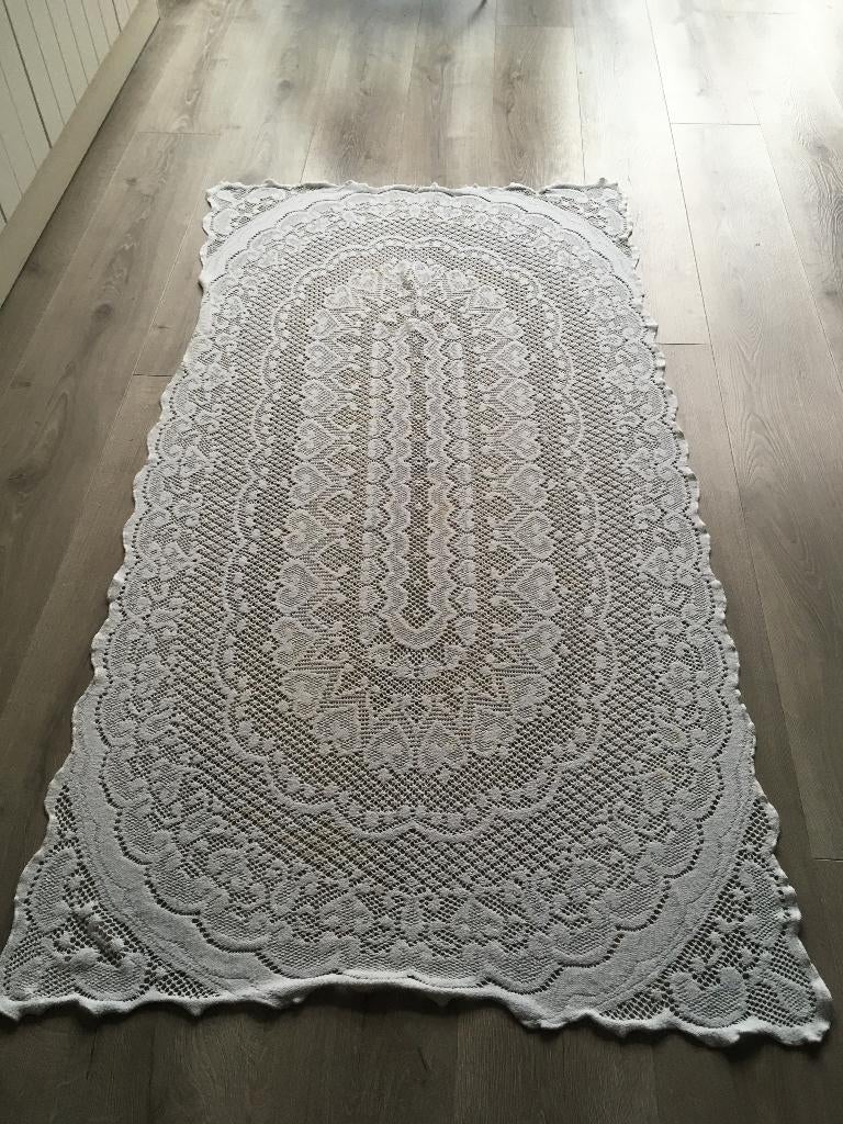 Vintage Wit gehaakt tafelloper/tafelkleed, Ophalen of Verzenden