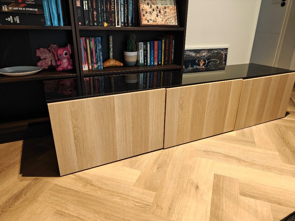 TV meubel, Huis en Inrichting, Kasten | Televisiemeubels, Ophalen, Glas, 150 tot 200 cm, Zo goed als nieuw