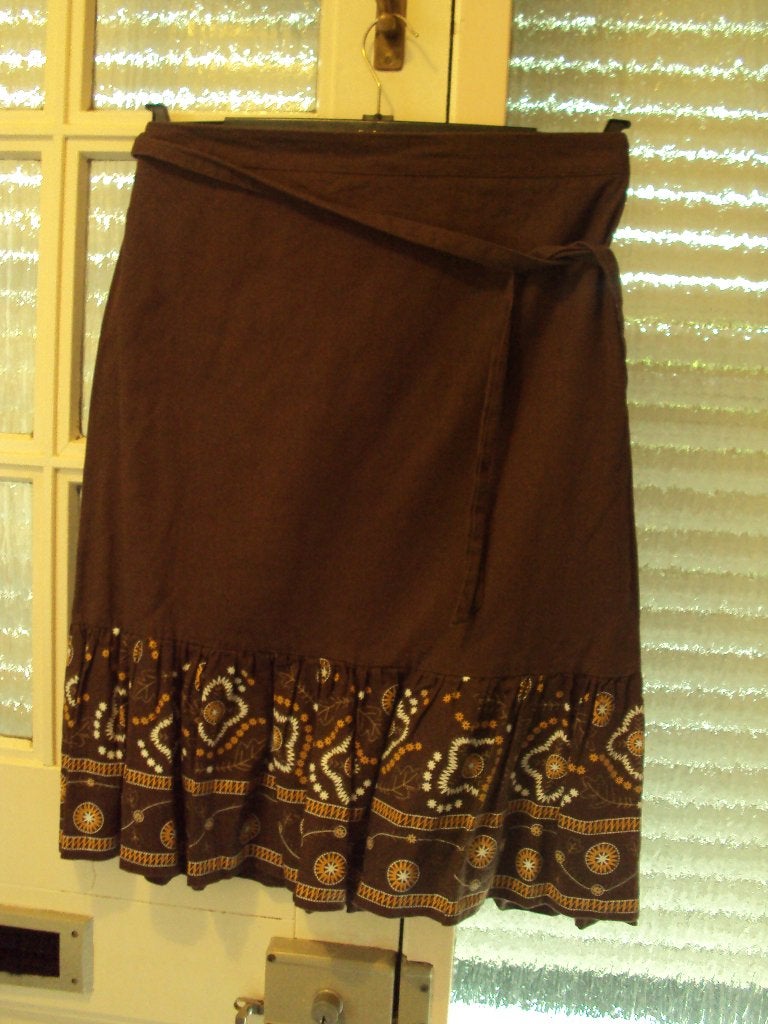 Nieuwe bruin katoen linnen vintage retro rok CASUAL mt 38 M, Maat 38/40 (M), Bruin, Nieuw, Ophalen of Verzenden
