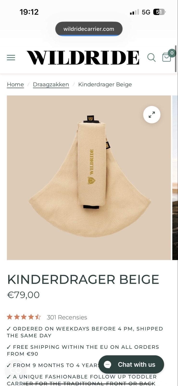 Wildride Kinderdrager Beige - Comfortabel en Veilig, Overige merken, Buik of Rug, Ophalen of Verzenden, Zo goed als nieuw
