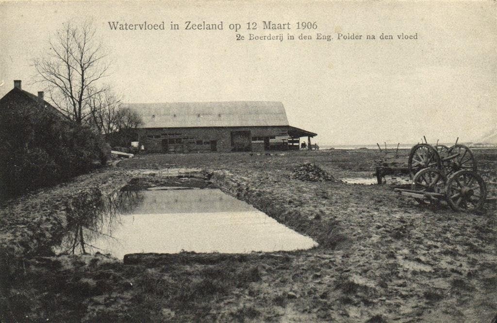 2e boerderij in den Eng. Polder na den vloed - 1906 - ongelo, Verzenden, Voor 1920, Ongelopen, Zeeland