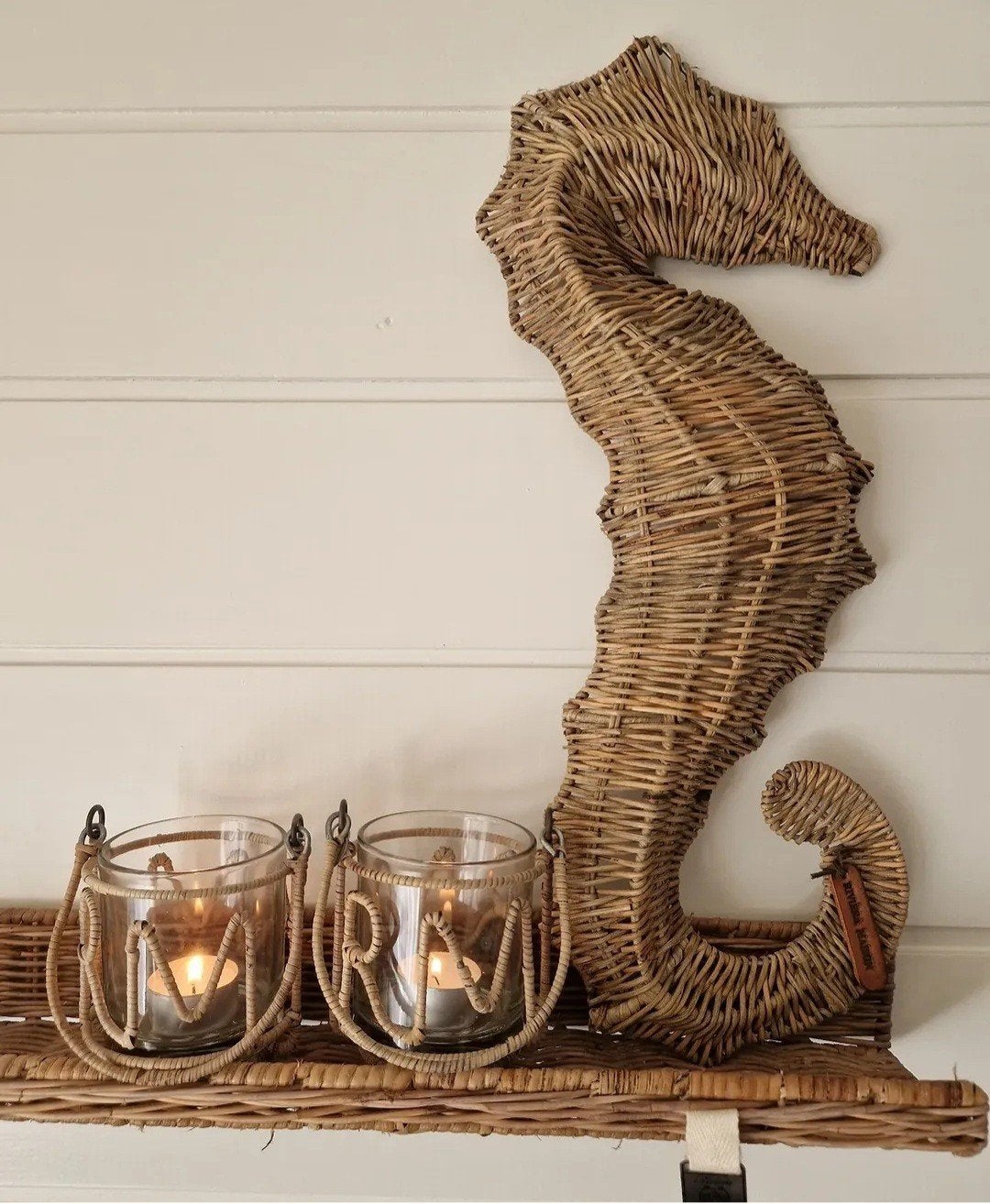 Riviera Maison rustic rattan windlichtjes., Ophalen of Verzenden, Natuurlijk materiaal, Bruin, Landelijk