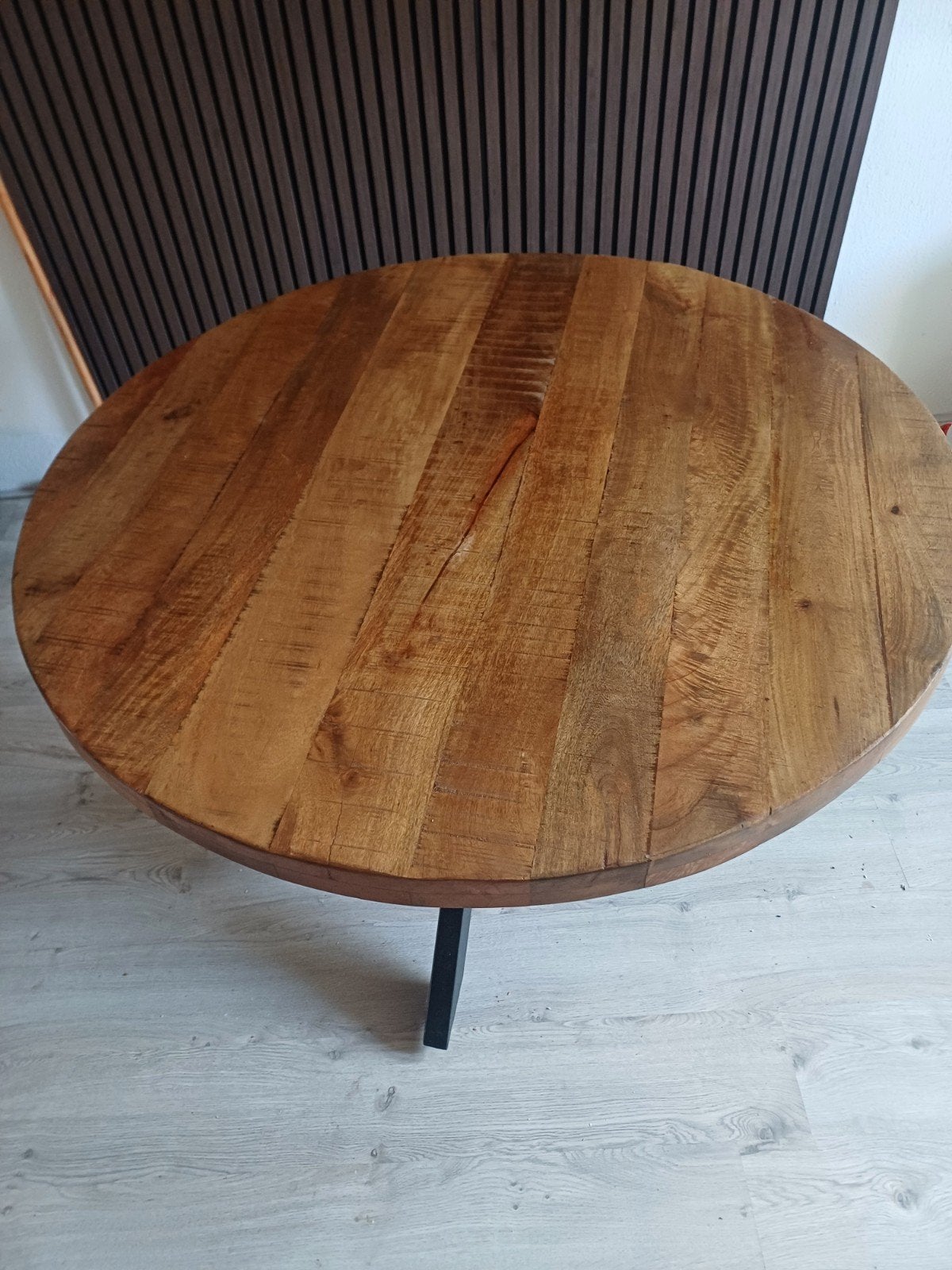 Ronde eettafel 120 cm met doorzichtig tafelzeil, Ophalen, Rond, Zo goed als nieuw, Vier personen