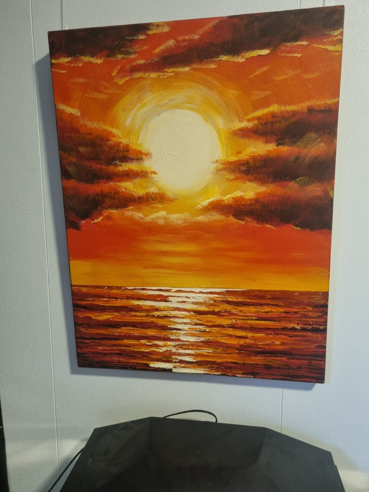 Schilderij zonsondergang boven zee, Ophalen of Verzenden