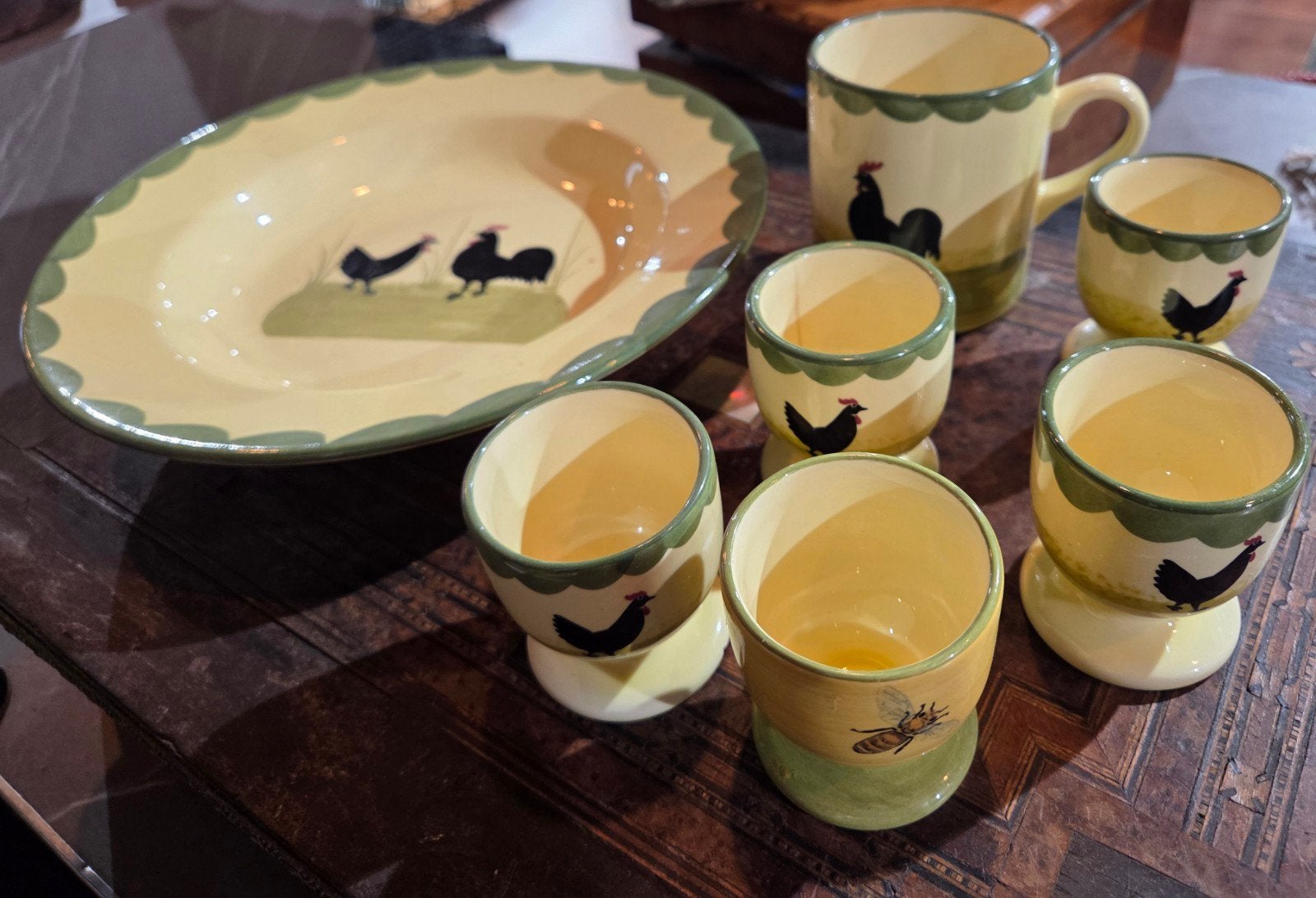 zeller servies setje met kippen en bijen decoratie, Gebruikt, Keramiek, Ophalen of Verzenden, Landelijk/Boerenbont