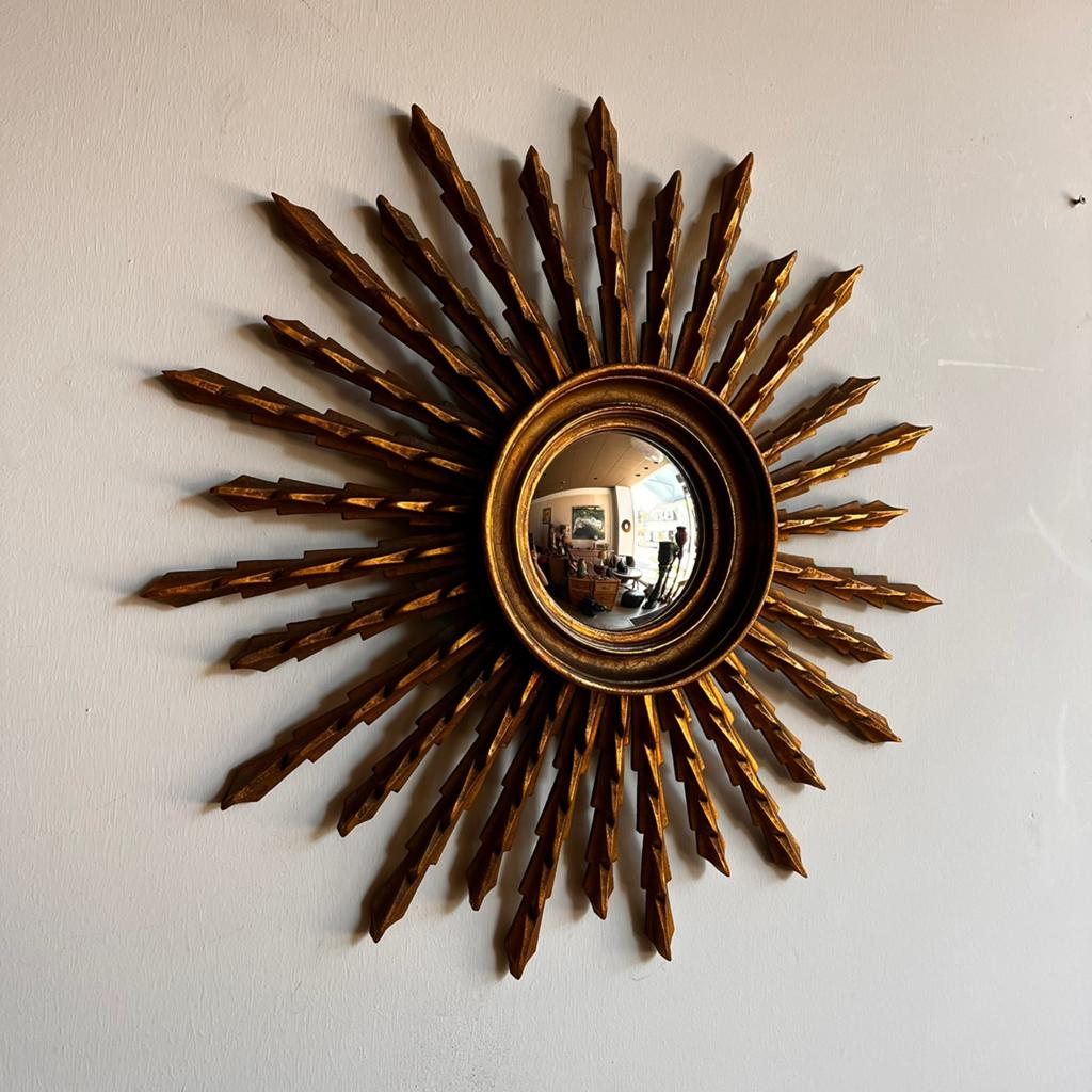 XL zonnespiegel sunburst Mid Century Vintage, Antiek en Kunst, Ophalen, Rond, 50 tot 100 cm, Minder dan 100 cm