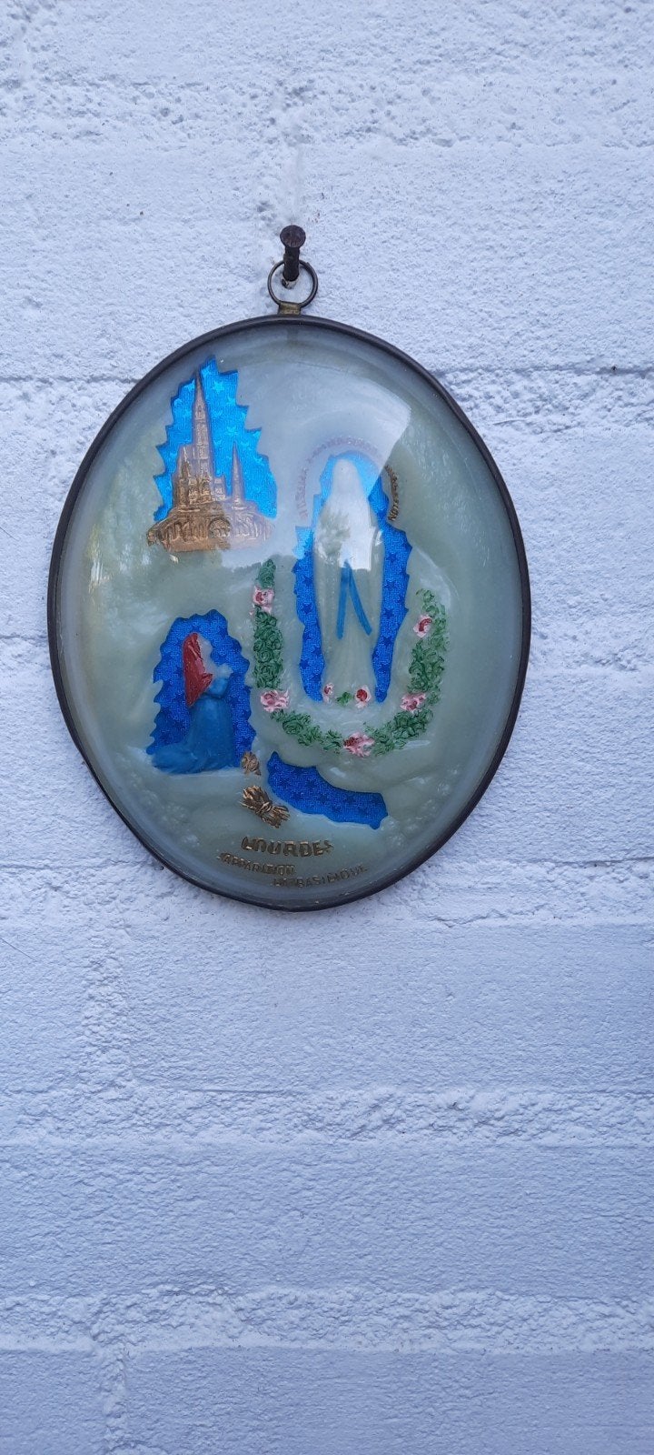 Vintage Lourdes Religieus Wanddecoratie met Thermometer, Ophalen of Verzenden