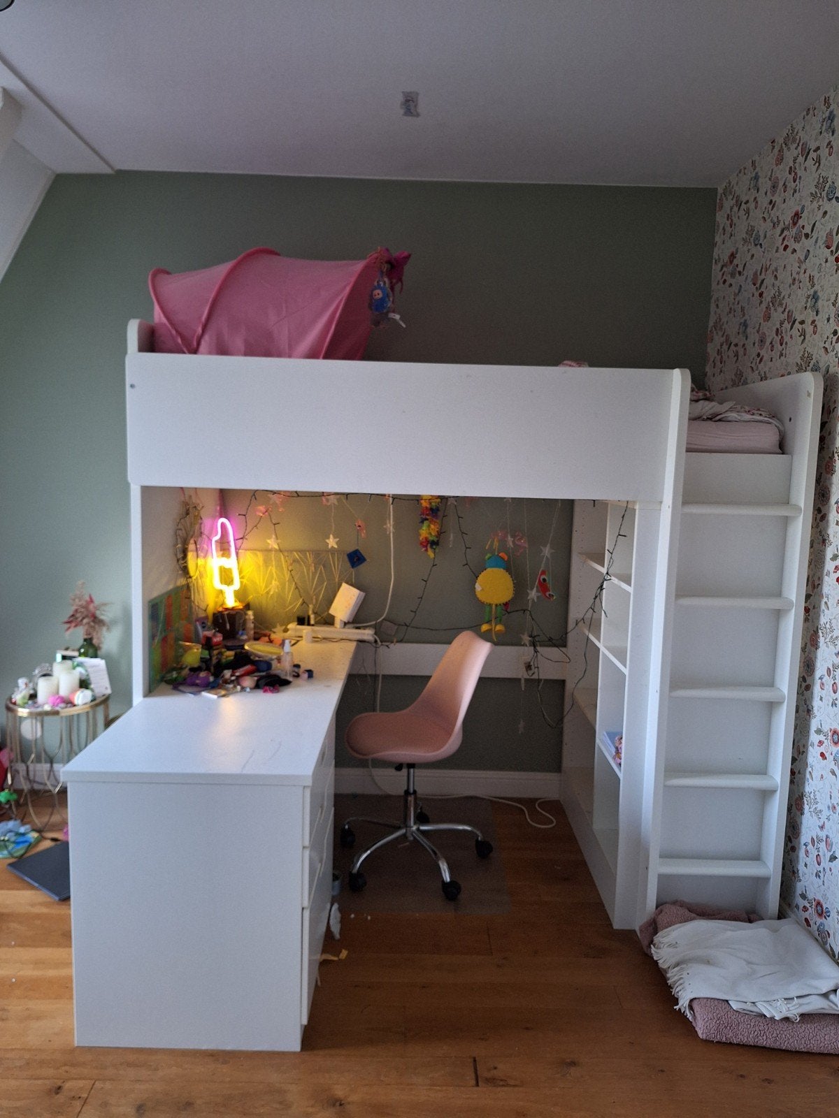 IKEA Smastad hoogslaper 90x200, met bureau en matras., Ophalen, Gebruikt, Hoogslaper