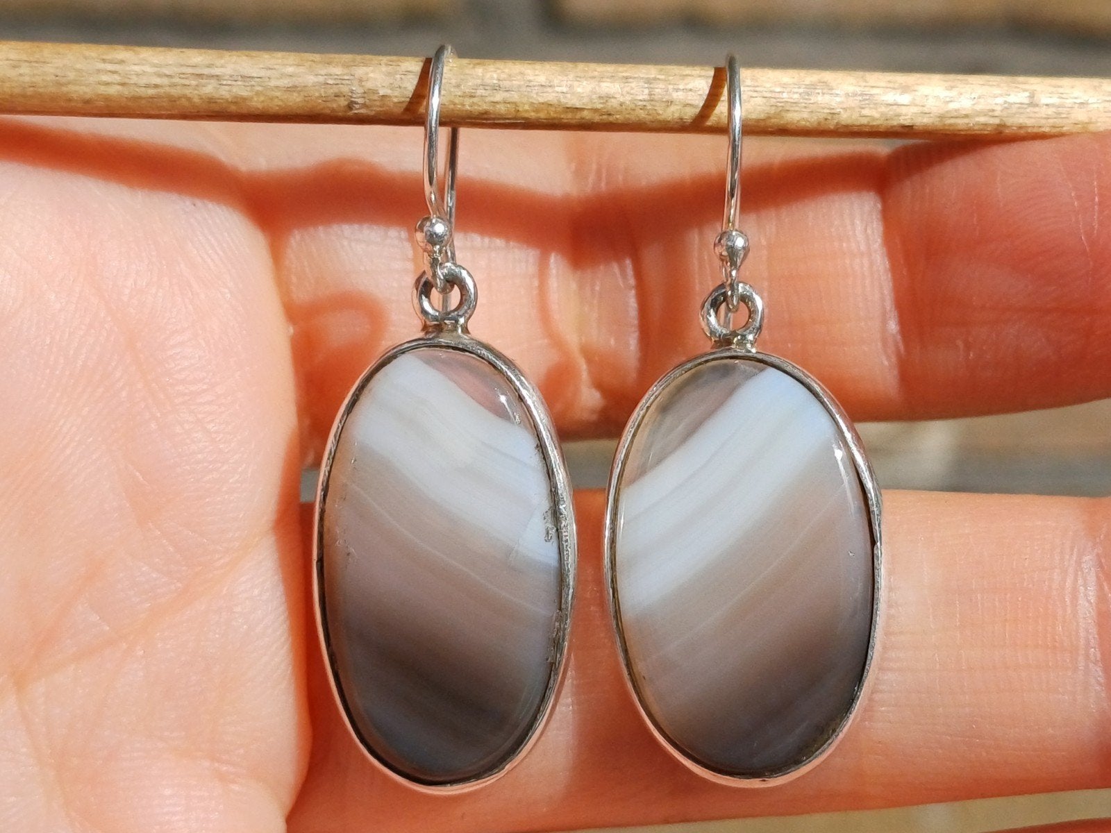 Vanoli 925 zilveren oorbellen met prachtige Botswana agaat, Daiva1973@hotmail.com, Hangers, Vanoli, Nieuw
