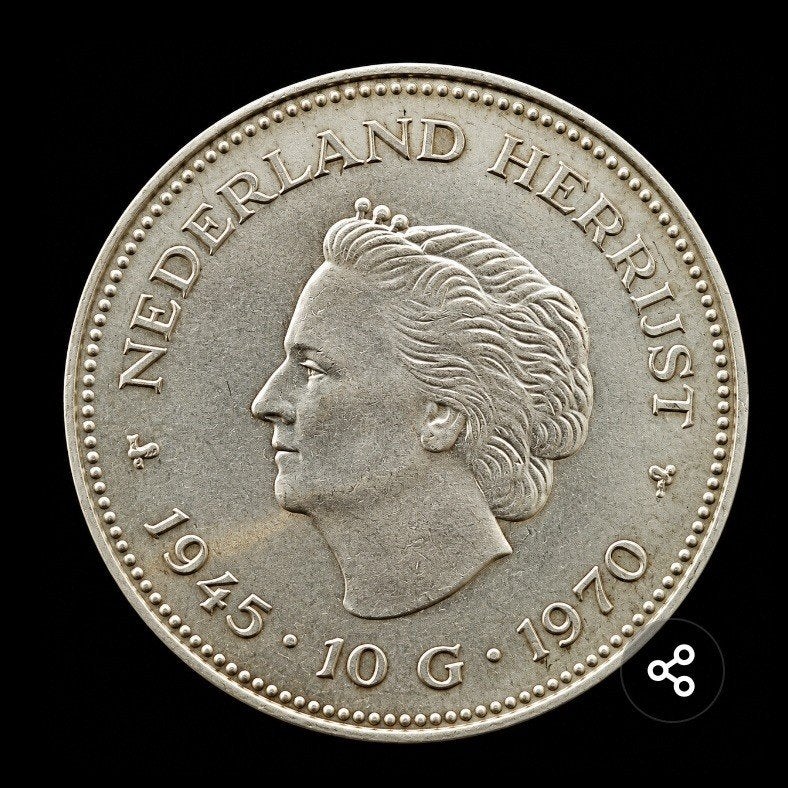 Zilveren 10 Gulden Munt Koningin Juliana 1970, Koningin Juliana, Zilver, Ophalen of Verzenden, Losse munt