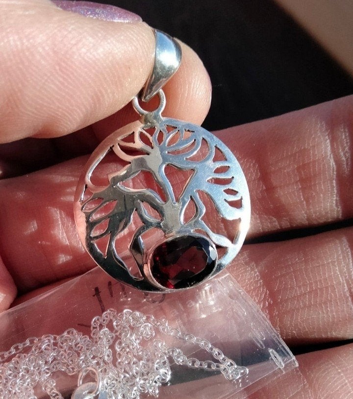 granaat kettinghanger+kettinkje, Verzenden, Nieuw, Rood, Zilver