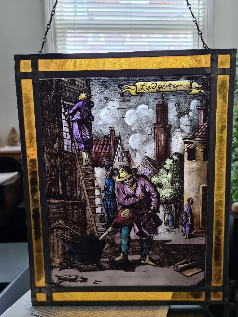 Mooi Glas in lood raamhanger * De loodgieter, Antiek en Kunst, Antiek | Glas en Kristal, Ophalen of Verzenden