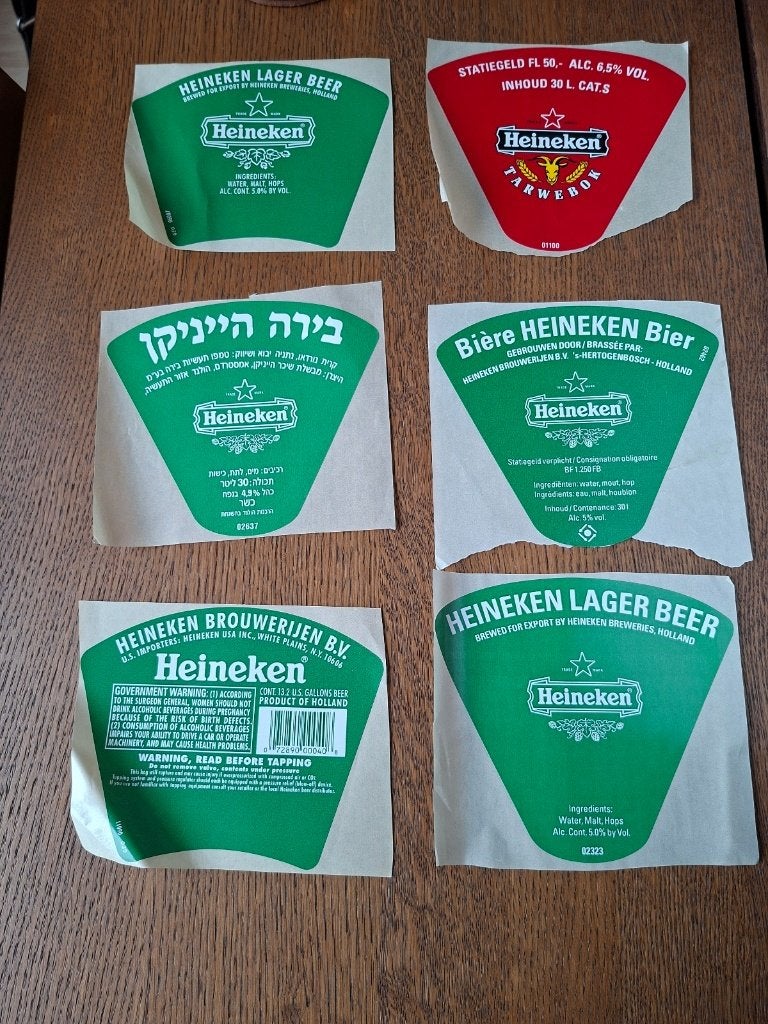 Heineken bier 6 x ongebruikte fust sticker, Ophalen of Verzenden, Nieuw, Overige typen, Heineken