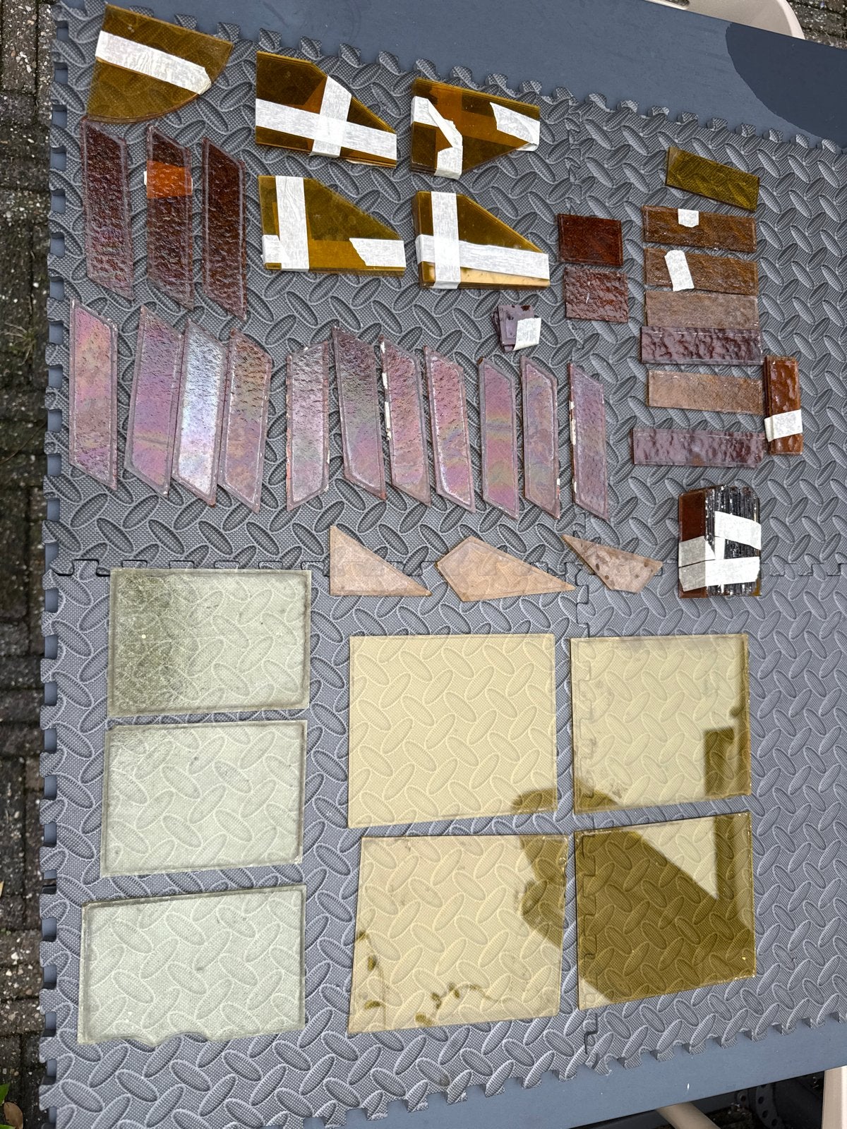 Diverse stukken glas voor glas-in-lood of decoratie, Gebruikt, Ophalen of Verzenden, Glasplaat, Minder dan 80 cm
