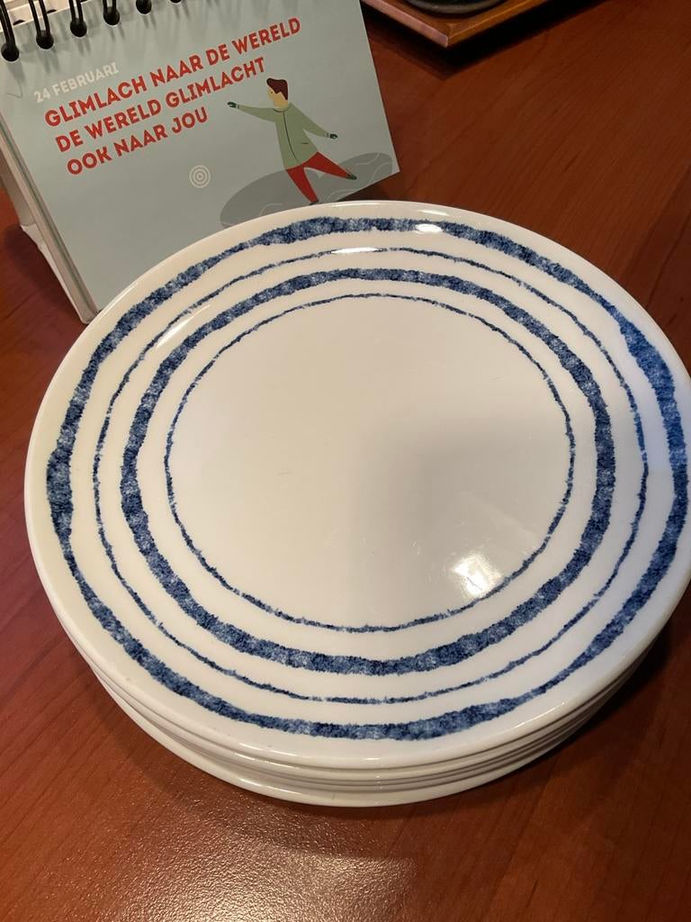 CHURCHILL blue inkie lines / 6 ontbijtborden, Ophalen of Verzenden, Zo goed als nieuw, Bord(en), Overige stijlen