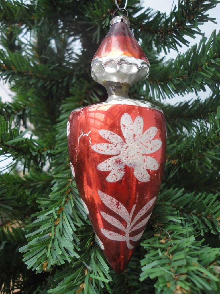 Mooie oude glazen kerstbal soort tol / pegel, Ophalen of Verzenden, Gebruikt