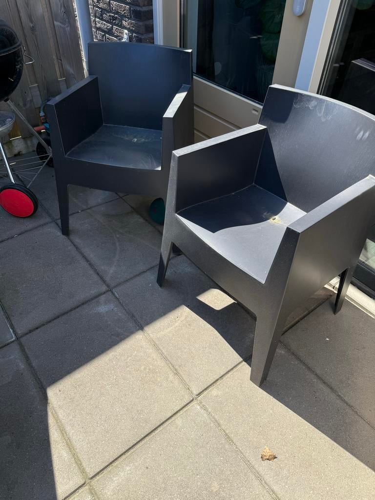 4x Box Tuinstoelen Antraciet, Tuin en Terras, Tuinstoelen, Ophalen, Gebruikt, Kunststof, Stapelbaar