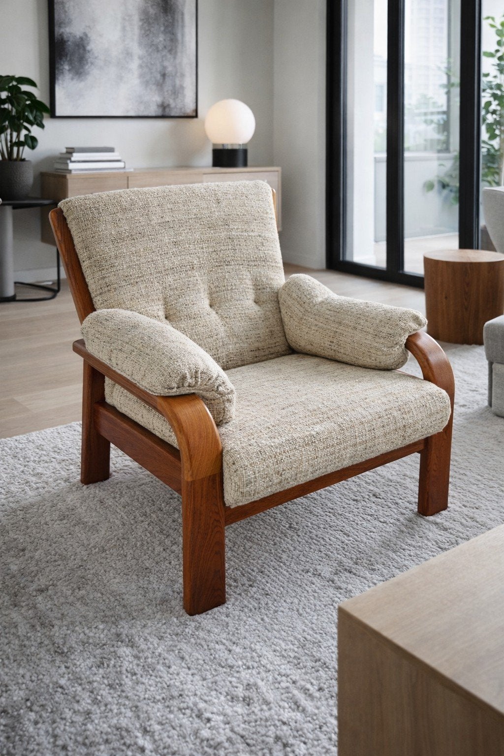 Olsen og Sõn vintage Deense fauteuil jaren 70 teak, Ophalen, Gebruikt, Eenpersoons, 75 tot 100 cm
