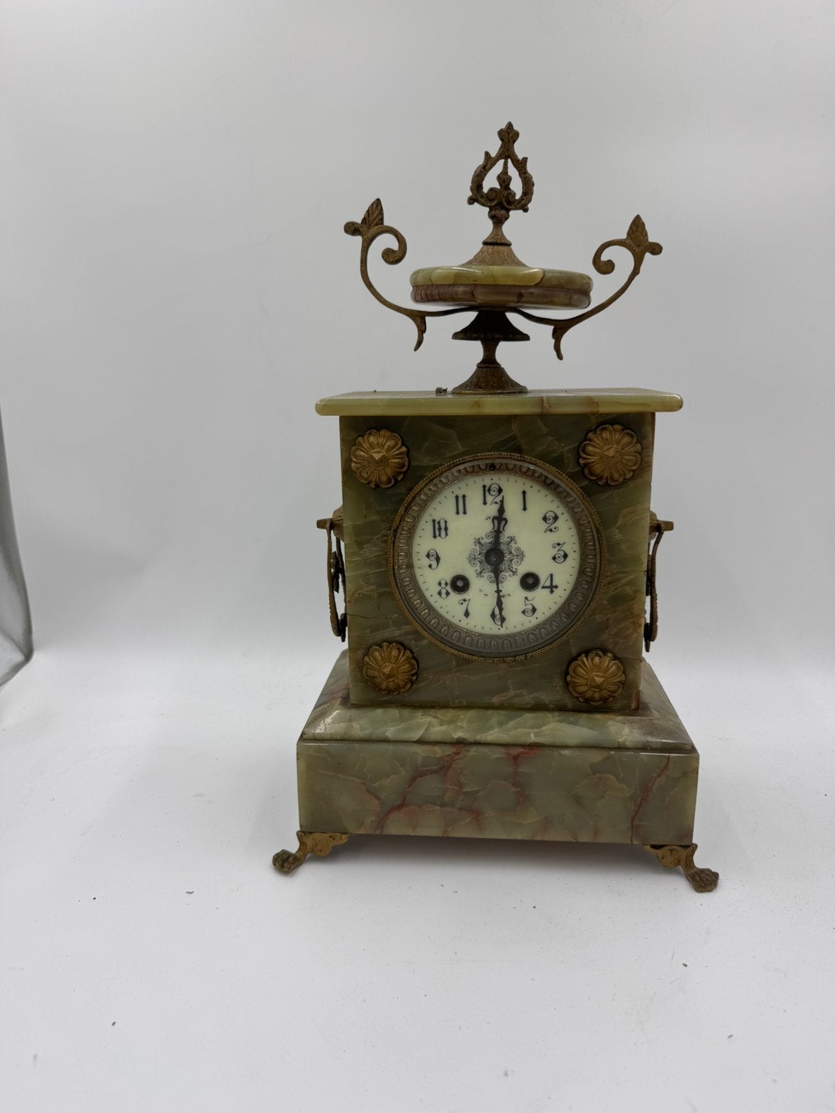 Antieke Franse Marmeren/Onyx Mantelklok met Sleutel, Ophalen of Verzenden
