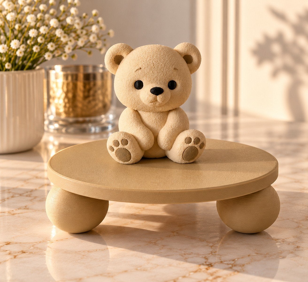 Decoratief Plateau met beer – Beige | Ø 20 cm, Huis en Inrichting, Ophalen of Verzenden, Nieuw, Rond, Hout