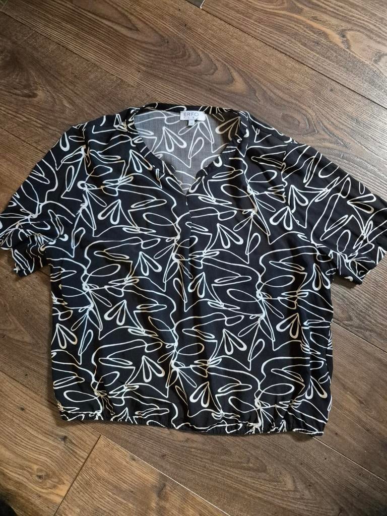 Erfo Pure Zwart-wit Blouse Maat 42, Zwart, Maat 42/44 (L), Ophalen of Verzenden, Zo goed als nieuw