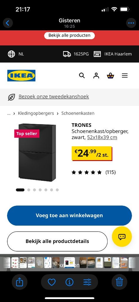 Schoenenkast IKEA zwart 2x Trones gebruikt, Ophalen of Verzenden, Gebruikt