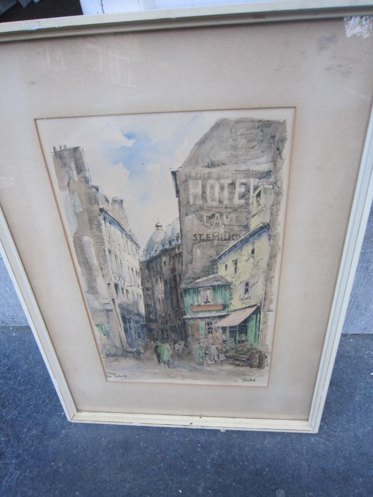 Parijs, Mooie Aquarel/Litho v/d Rue Galande,BOB BROBBEL, Antiek en Kunst, Ophalen of Verzenden